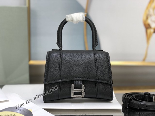 Balenciaga專櫃爆款升級版荔枝紋黑色沙漏包 巴黎世家mini Hourglass沙漏包 fyj1103